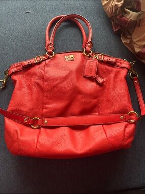 Coach orange Madison leather Lindsay purse Gold Hardware